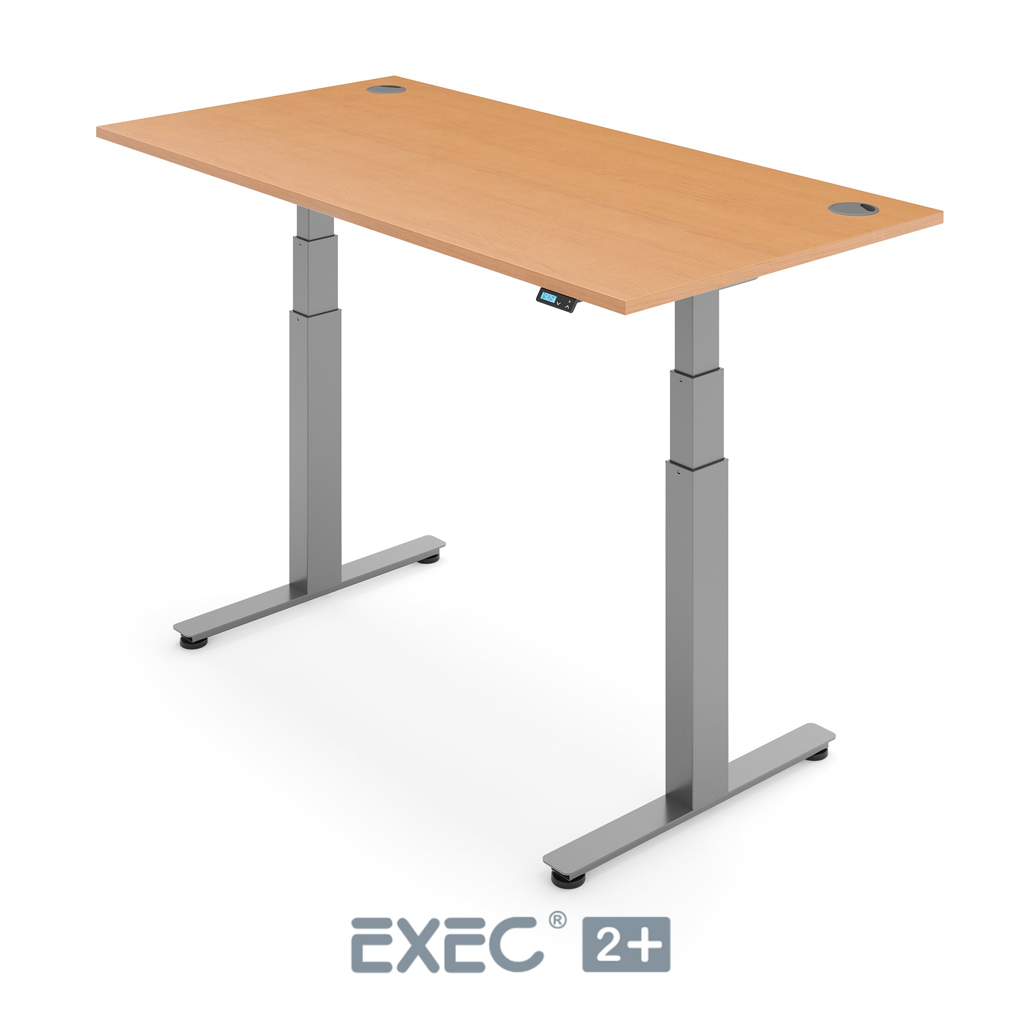 beech height adjustable desk with silver frame