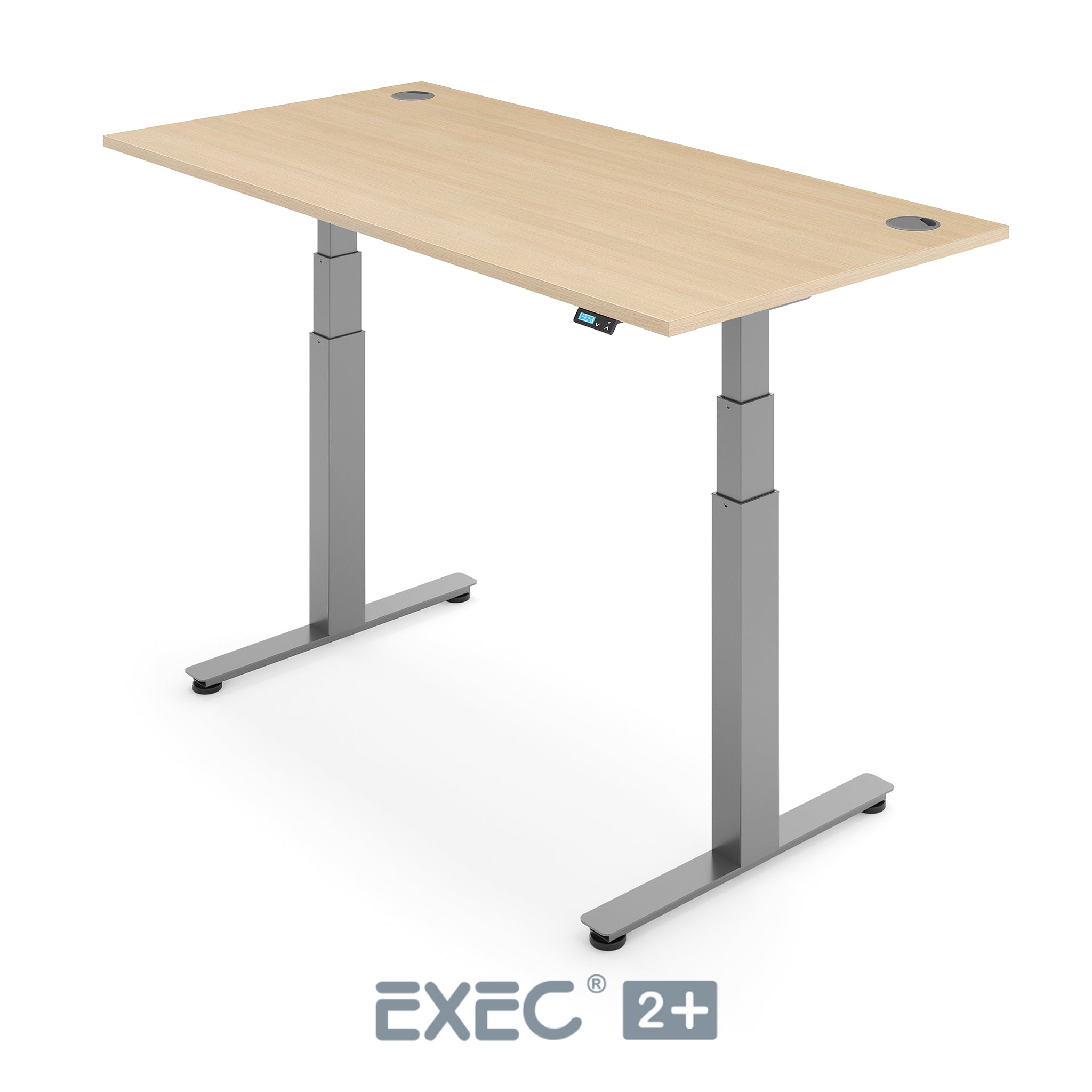 oak height adjustable desk with silver frame