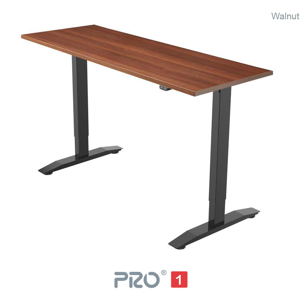 walnut height adjustable desk with black frame