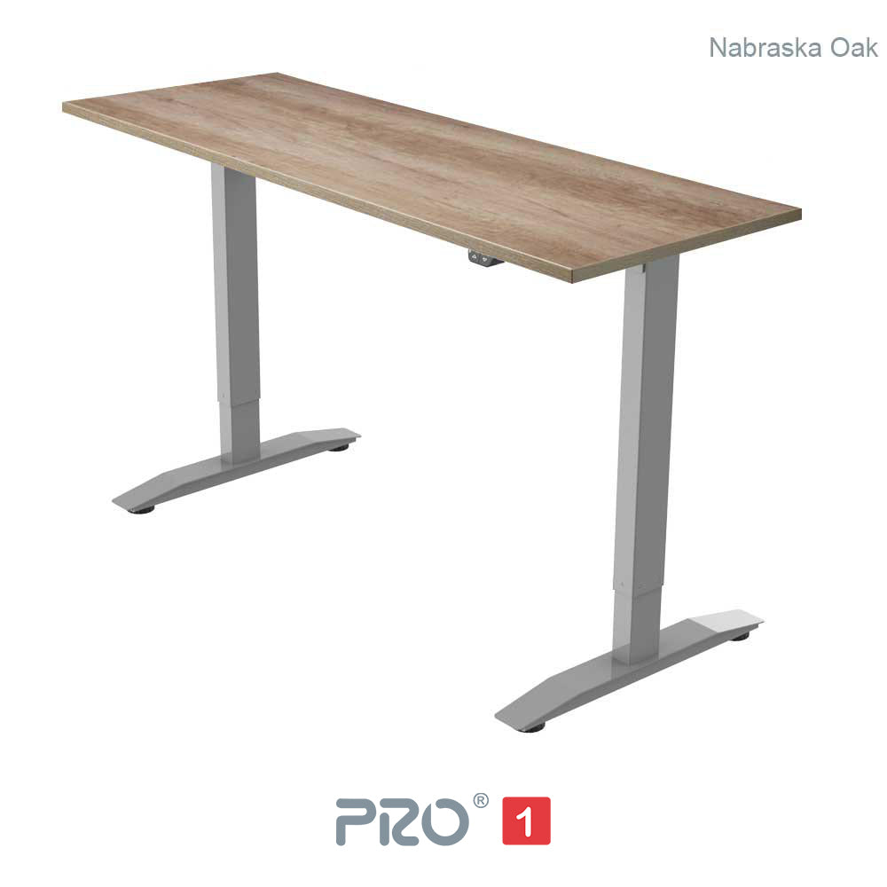 nabraska oak height adjustable desk with silver frame