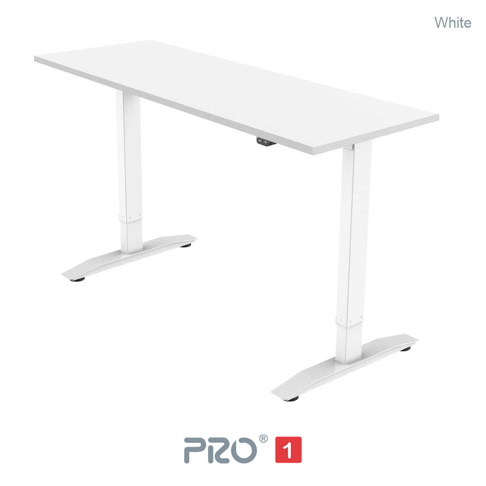 white height adjustable desk with white frame