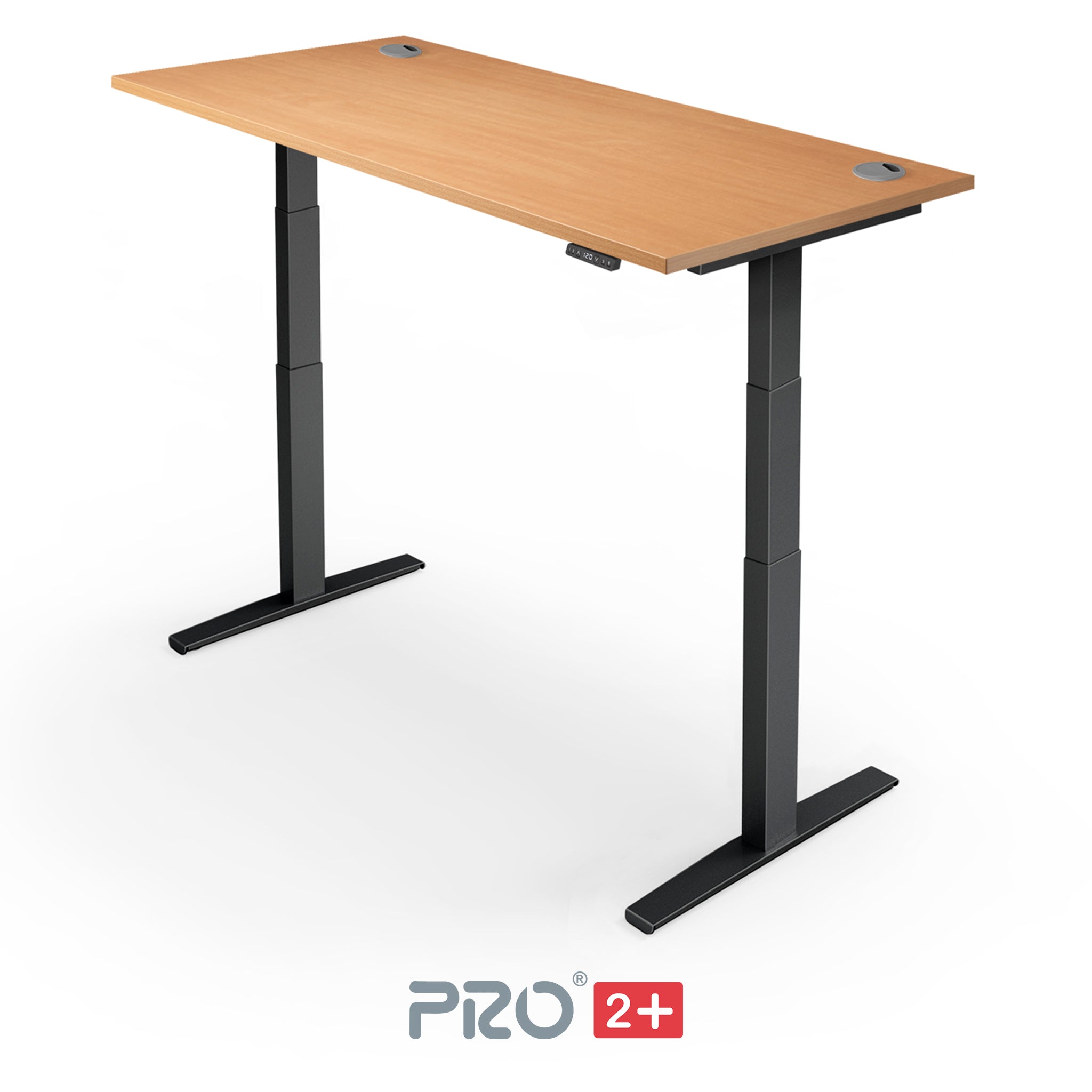 beech height adjustable desk with black frame
