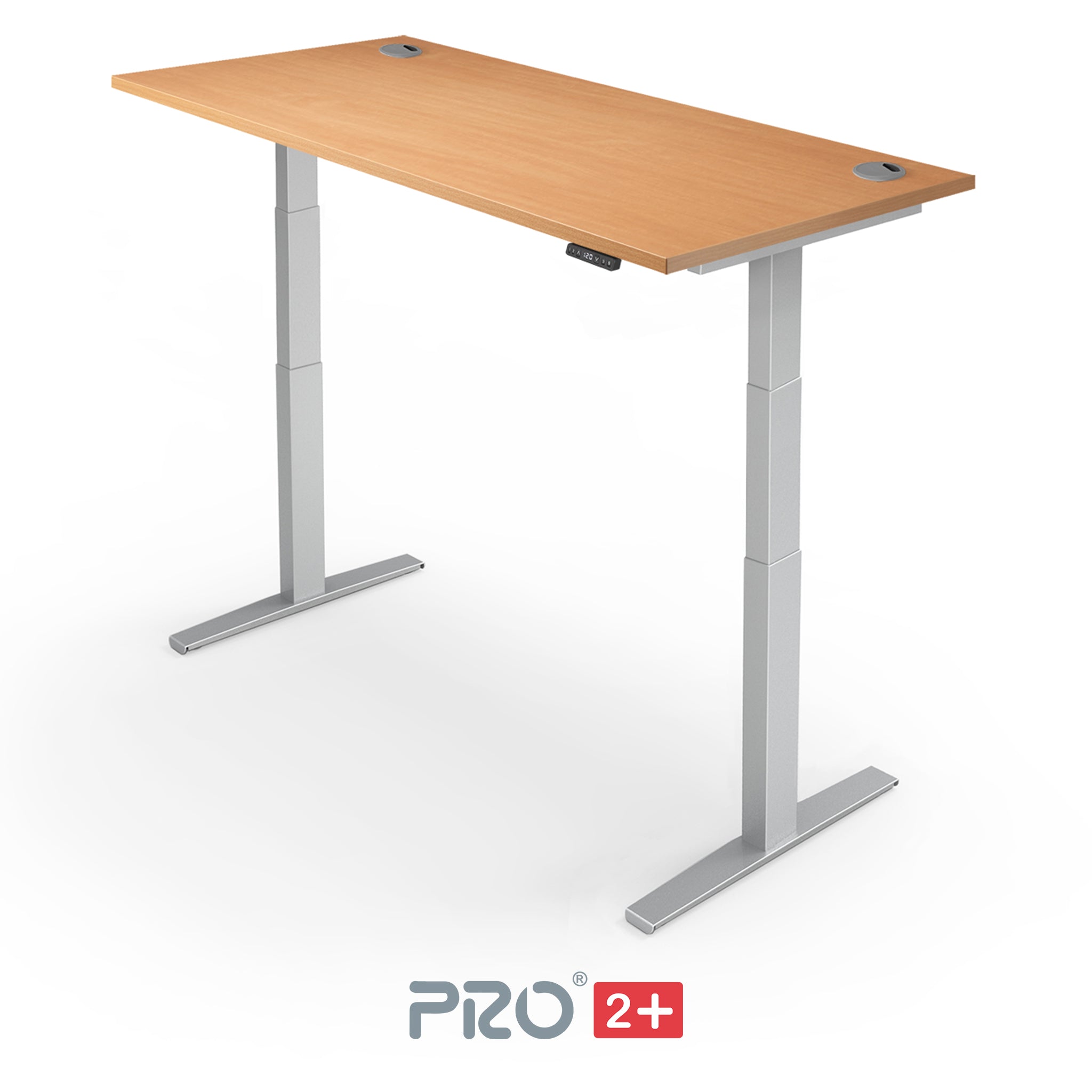 beech height adjustable desk with silver frame